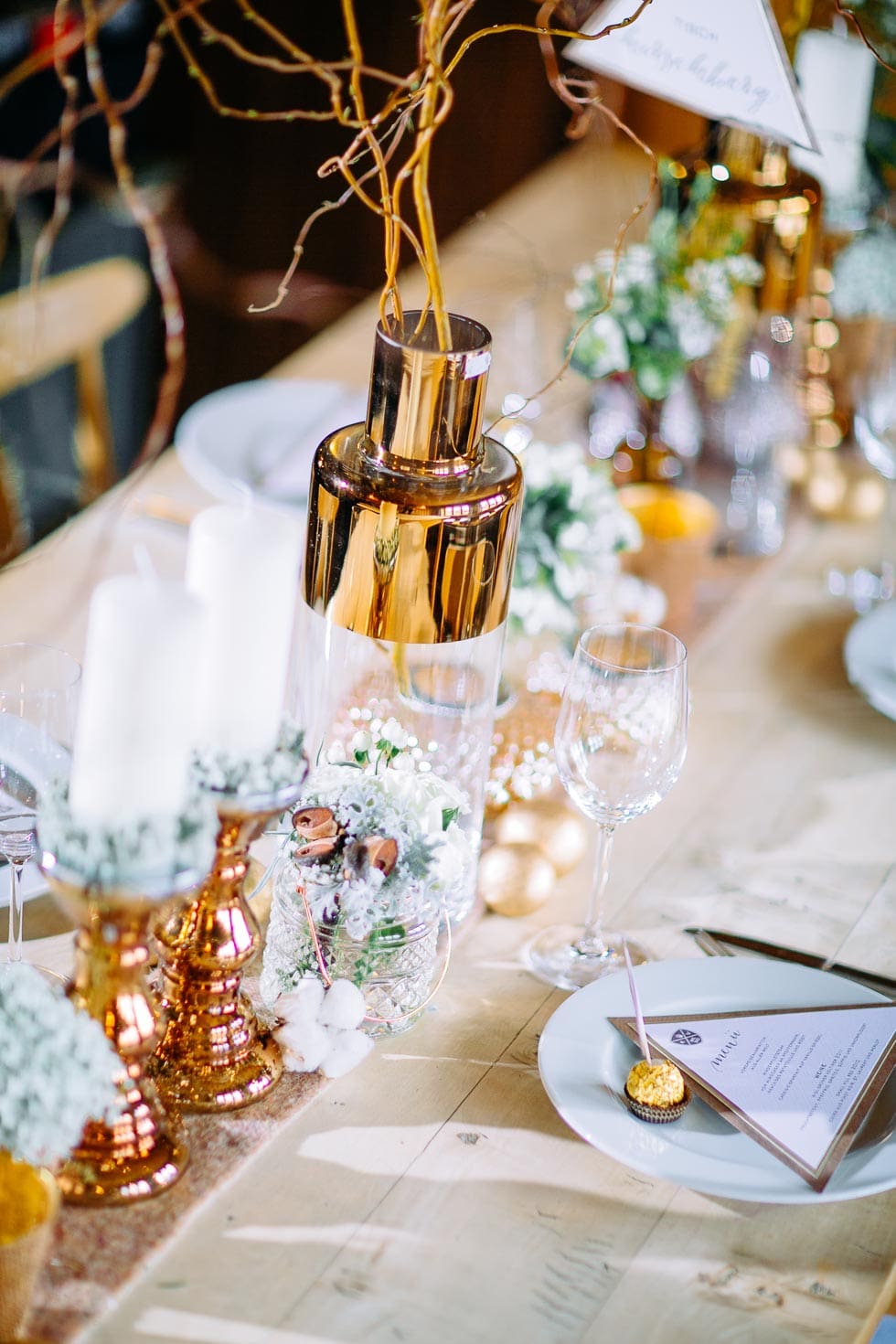 Tischdeko Hochzeit gold