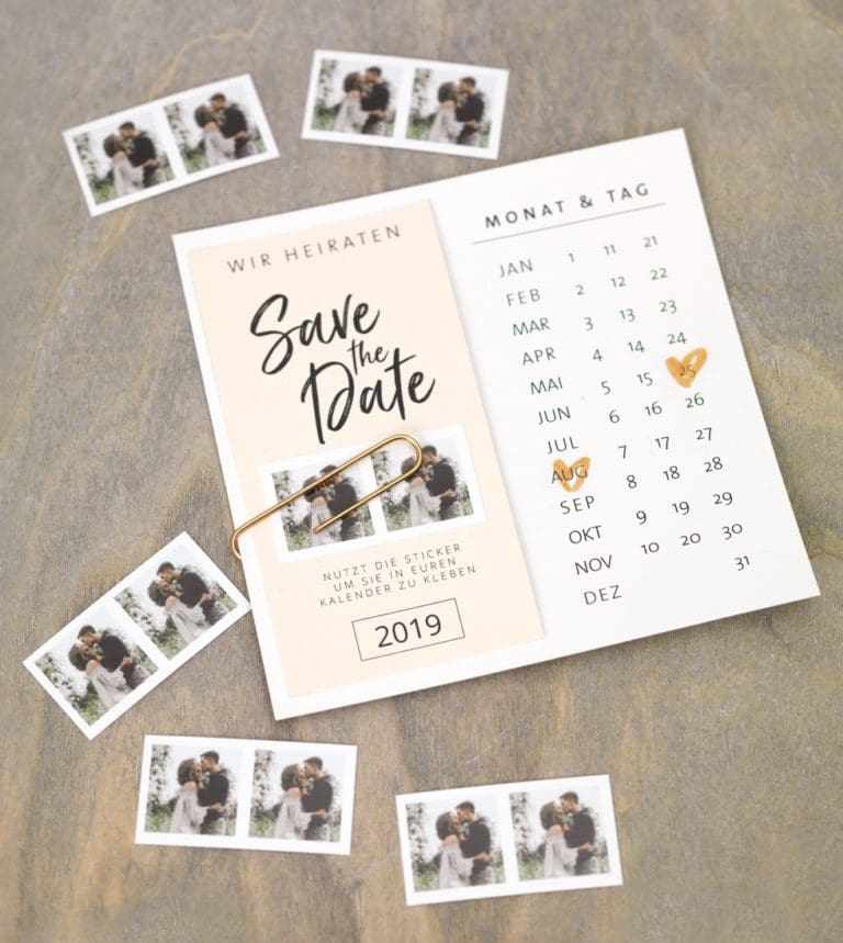 Save the Date Karte Vorlage mit Kalender & Fotostickern