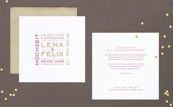 Einladungskarten Hochzeit Pink und Weiß