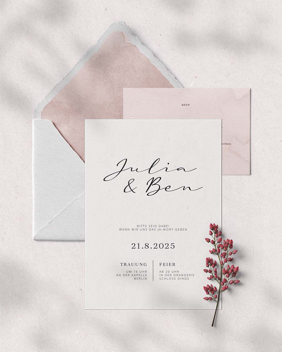 Einladung Hochzeitskarte Hochzeitseinladungskarte HE066 mit Druck&Umschlag 