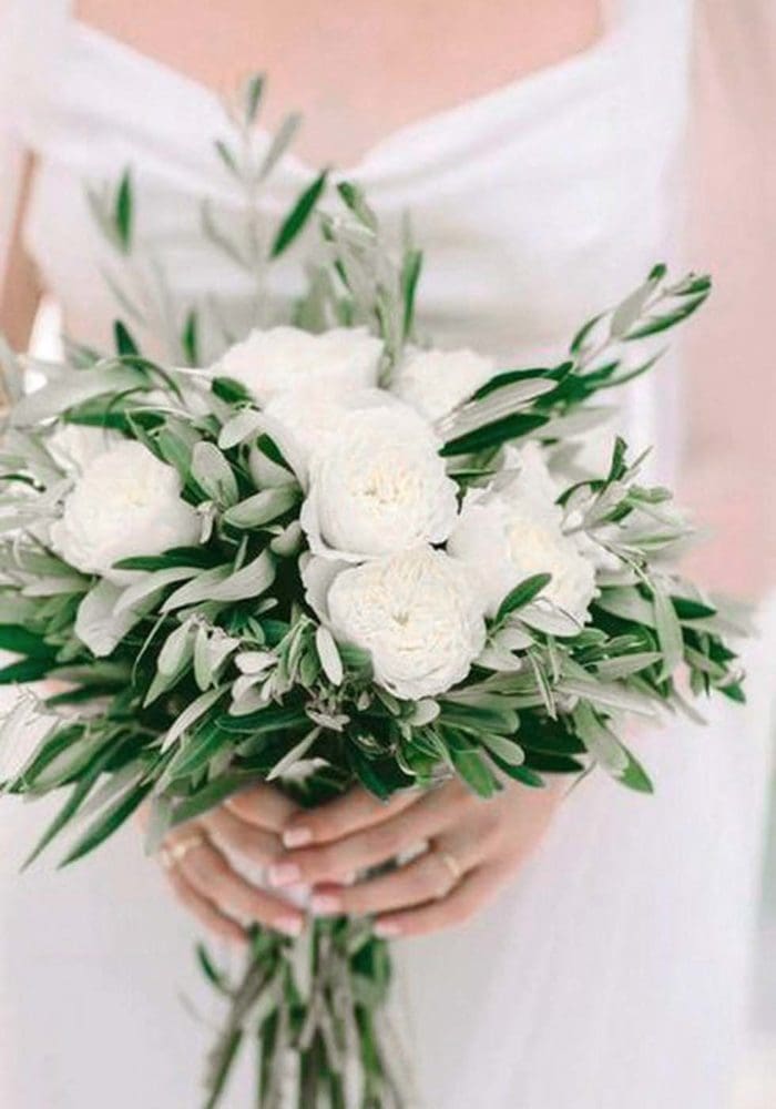 Hochzeitsblumen Olivenzweige Brautstrauß
