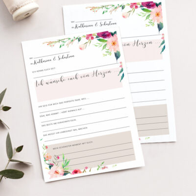 Gästebuchkarten Blumen Rot Peach Hochzeit