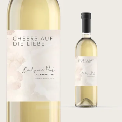 Flaschenetikett Hochzeit Beige