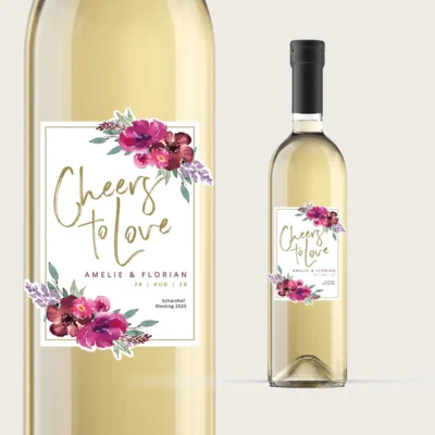 Flaschenetikett Hochzeit Blumen
