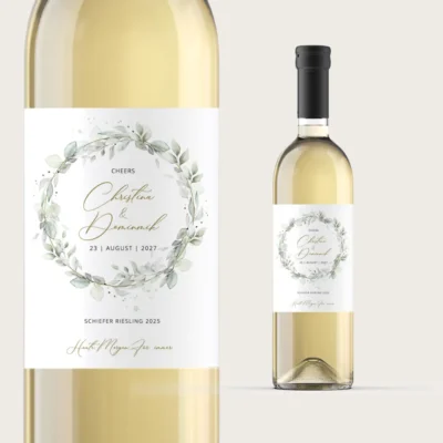 Flaschenetikett Hochzeit Eukalyptus