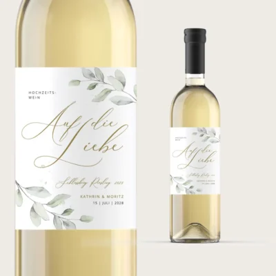 Flaschenetikett Hochzeit Eukalyptuszweig