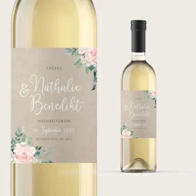 Flaschenetkett Kraftpapier Rosen