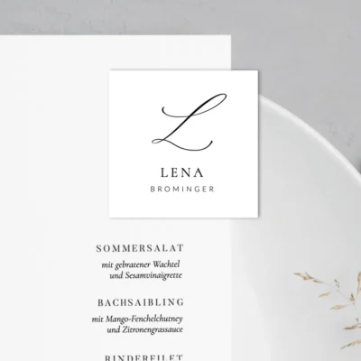 Platzkarte Initialen Kalligraphie elegant