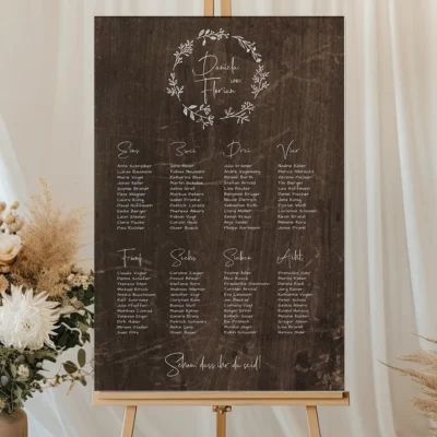 Sitzplan Blumenranke Holz individuell gestalten