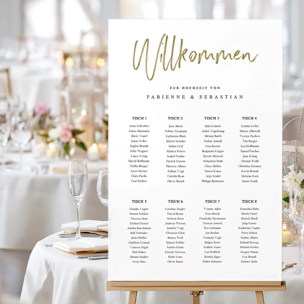 Sitzplan “Gold Brush Schrift” Sitzplan Gold Brush individuell gestalten