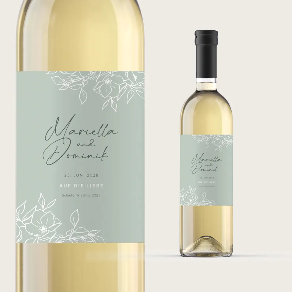 Weinetikett Blumen Grün