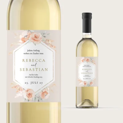 Weinetikett Boho Orange Pampas