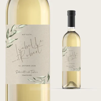 Weinetikett Olivenzweig Kraftpapier