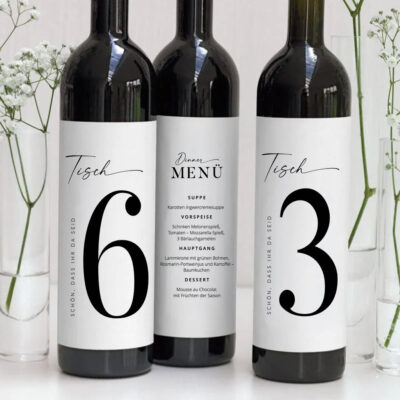 Coole Weinflaschen-Etiketten mit Tischnummern & Menükarte Weinflasche Tischnummern Menuekarte