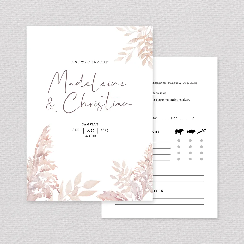 Antwortkarte “Pampas” Antwortkarte Pampas Boho Hochzeit