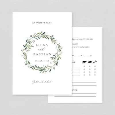 Antwortkarte Hochzeit Greenery Kranz