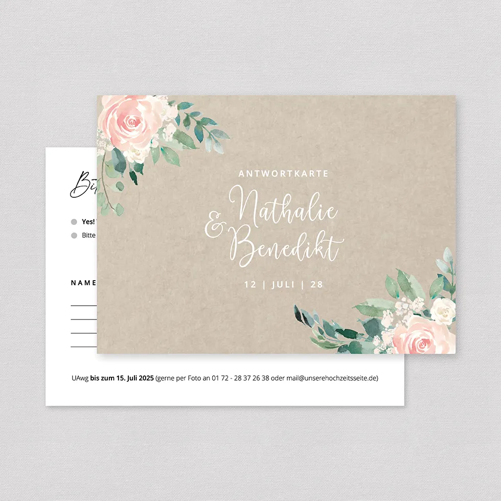 Antwortkarte “Flower Romance” Antwortkarte Hochzeit Kraftpapier Rosen