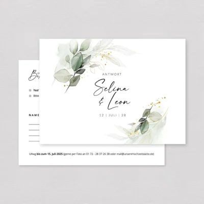 Antwortkarte Hochzeit Euklalyptus Gold