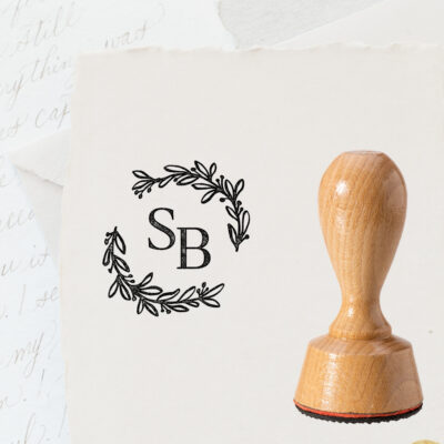 Stempel Hochzeit Blätterkranz Initialen