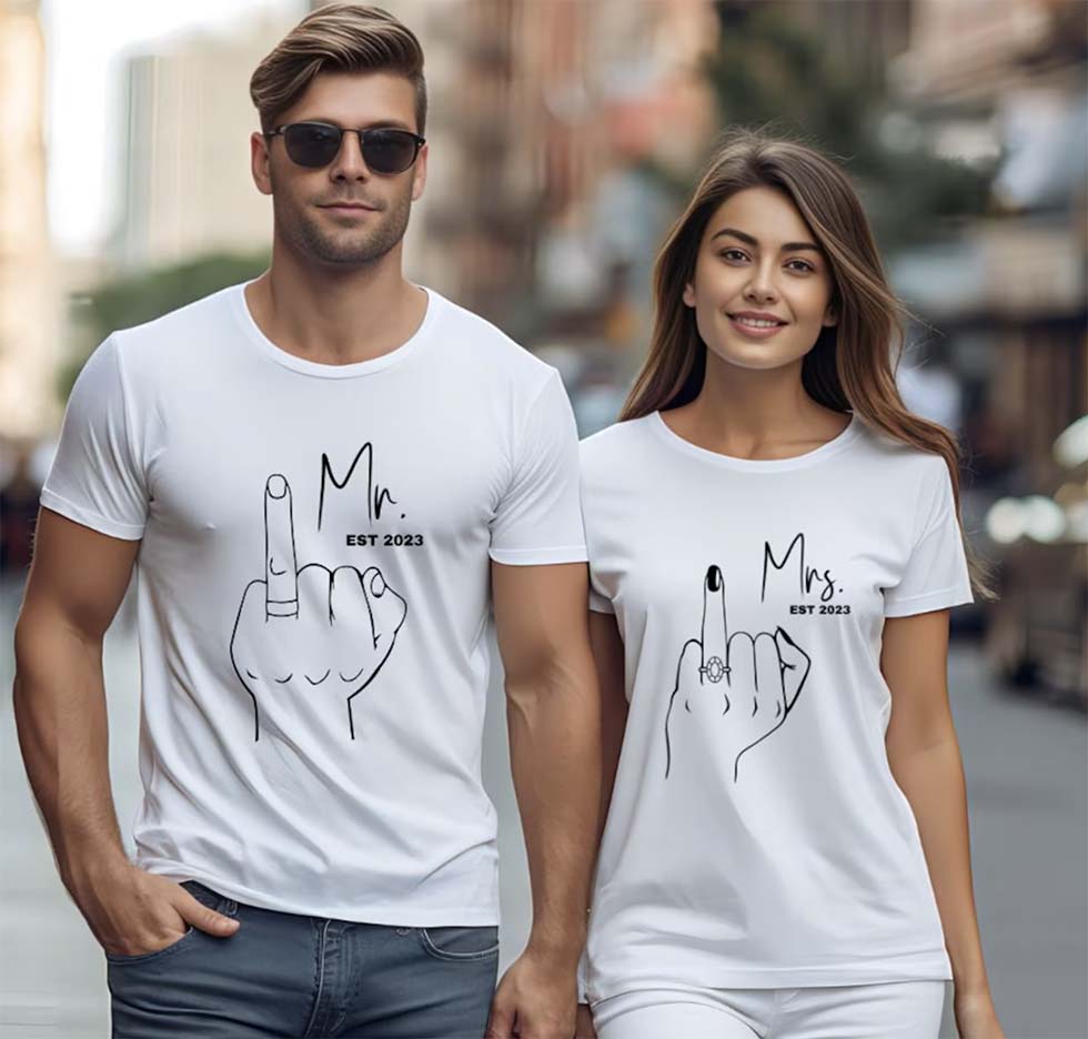 T-Shirt Mr und Mrs Hochzeit
