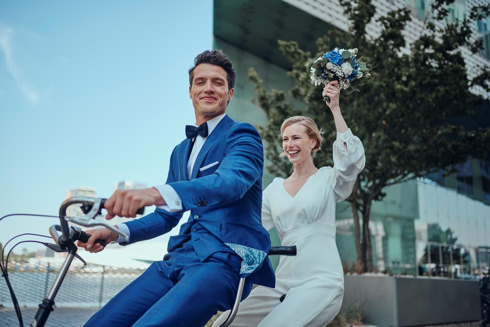 Stahlblauer Boho Hochzeitsanzug