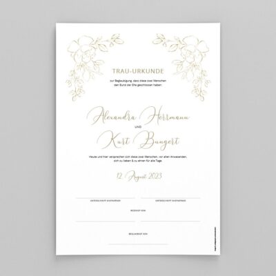 Hochzeitsurkunde Goldleaves personalisiert