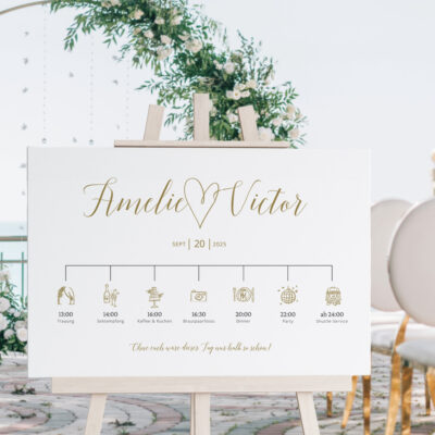 Willkommensschild Hochzeit Herz Tagesablauf