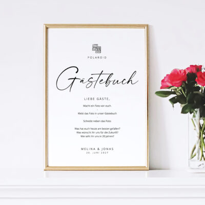 Modernes Polaroid Gästebuch Schild individuell gestalten