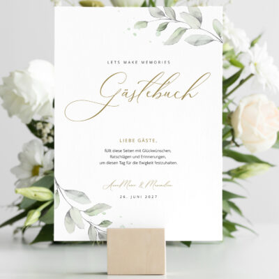 Gästebuch Schild Hochzeit Eukalyptus zum Selbstgestalten