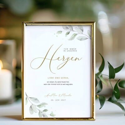 Schild Gedenken an Verstorbene zur Hochzeit Eukalyptus