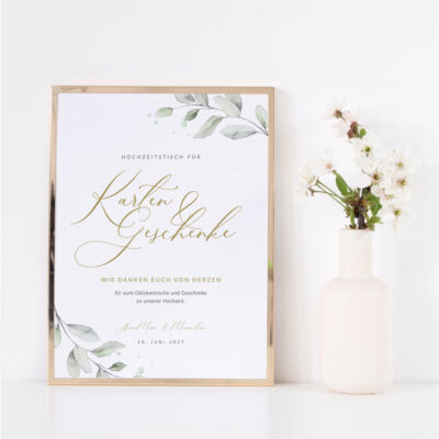 Geschenketisch Schild Hochzeit Eukalyptus