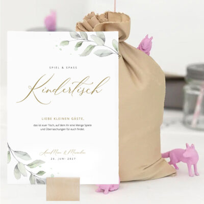 Kindertisch Schild Hochzeit Eukalyptus zum Selbstgestalten