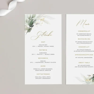 Menükarte Getränkekarte Eukalyptus Gold