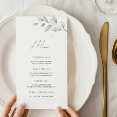 Menükarte Eukalyptus romantisch