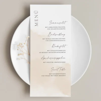 Menükarte Farbe Beige Wasserfarbe