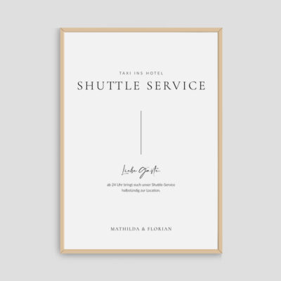 Shuttle Service Schild Hochzeit puristisch