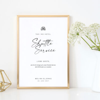 Shuttle Service Hochzeit Schild modern selbst gestalten