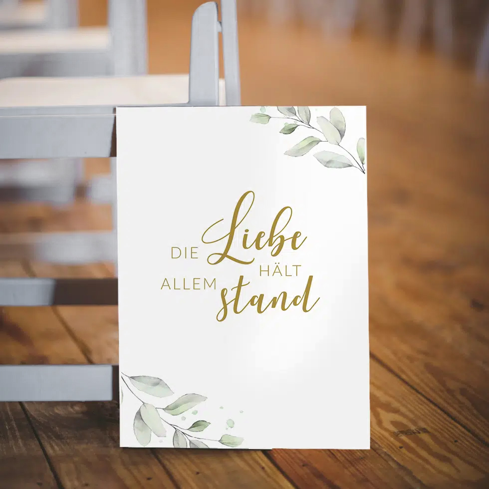 Dekoschild Trauung Eukalyptus (personalisierbar) Dekoschild Trauung Mittelgang Eukalyptus