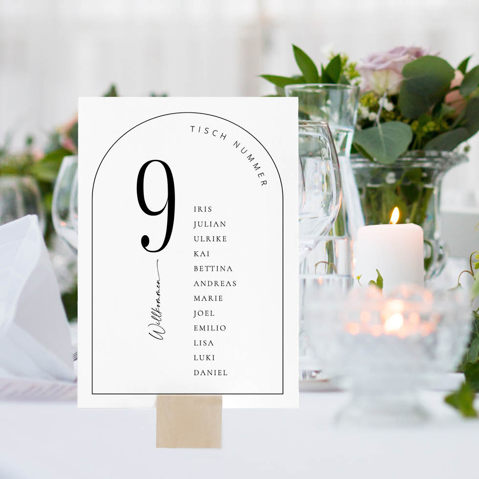 Gruppentischkarten Bogendesign modern Gruppentischkarten Bogen modern