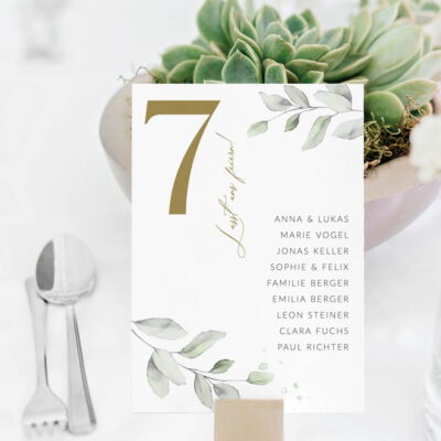 Gruppentischkarten Eukalyptus Zweig