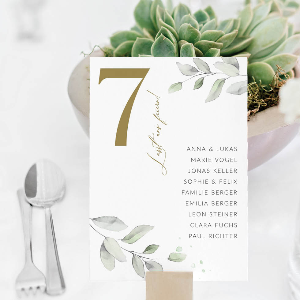 Gruppentischkarten Eukalyptus Gruppentischkarten Eukalyptus Zweig