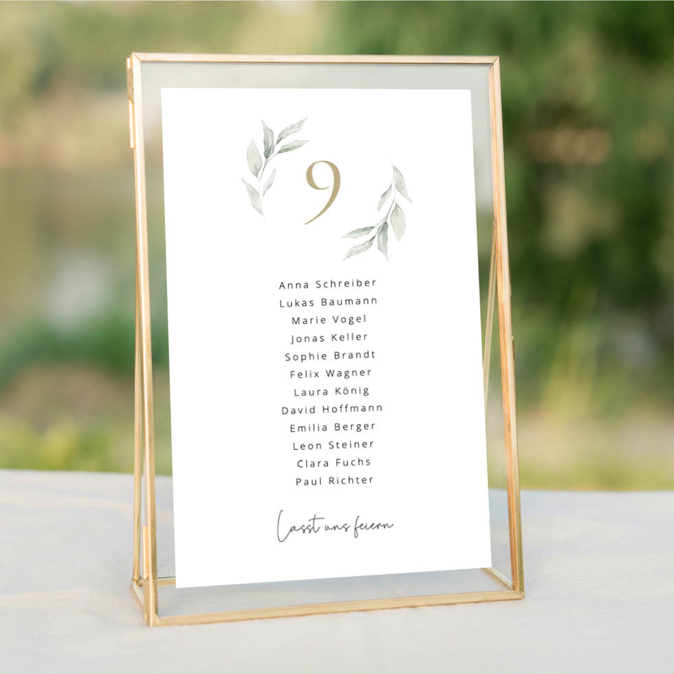 Gruppentischkarten Eukalyptus Gold Gruppentischkarten Eukalyptus Gold
