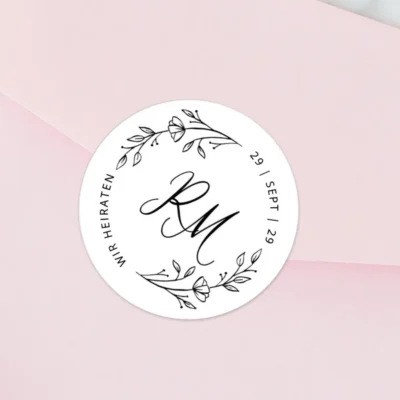 Aufkleber Hochzeit Blumen Initialen