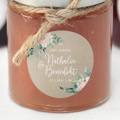 Aufkleber Hochzeit Kraftpapier Blumen