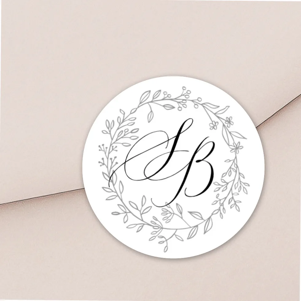 Aufkleber Hochzeit Vintage Blumenkranz