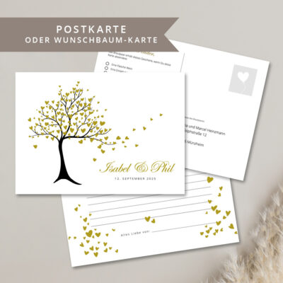 Ballonkarten Wunschkarten Baum Gold