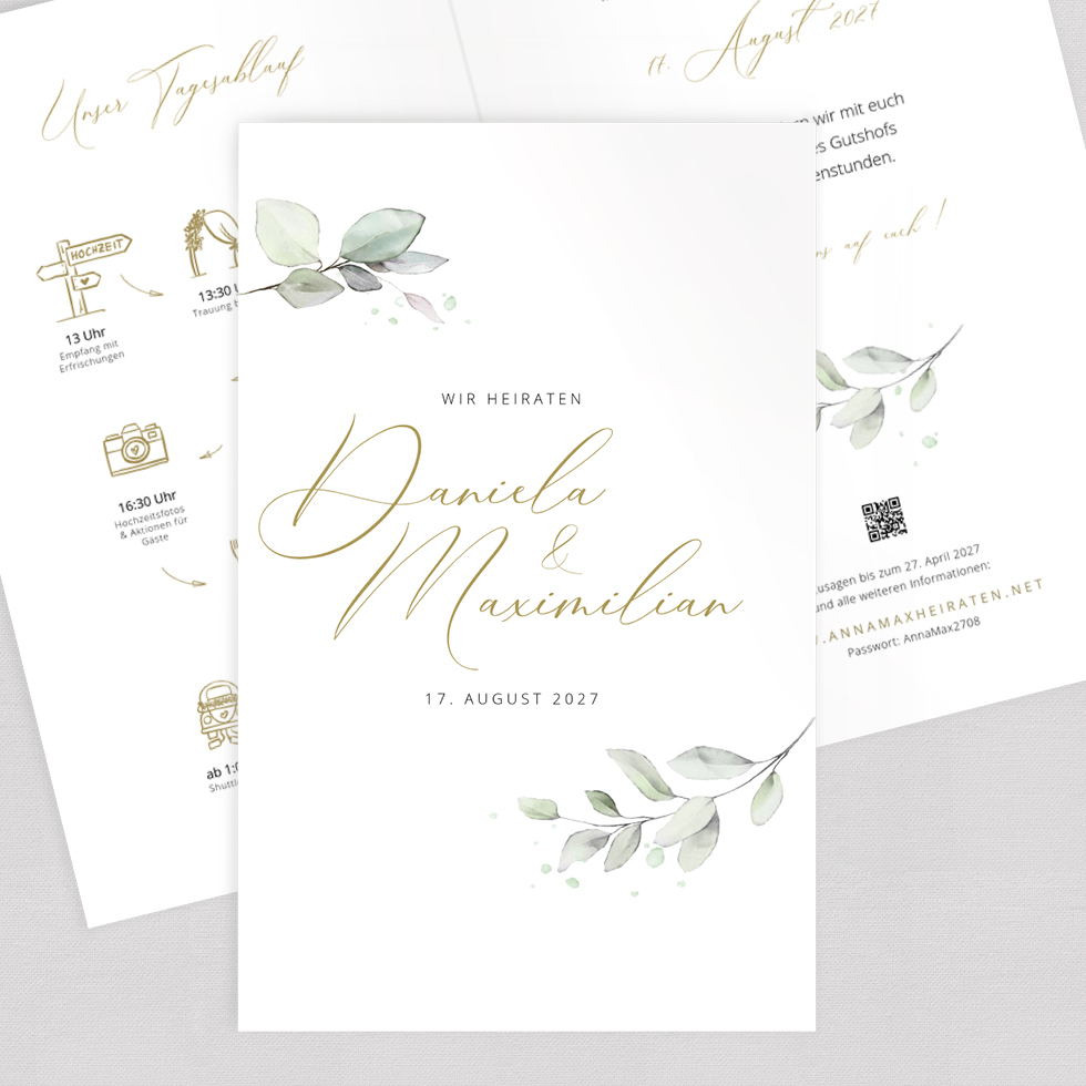 Hochzeitseinladung Vorlage “Eukalyptus” Einladung Hochzeit Eukalyptus Klappkarte