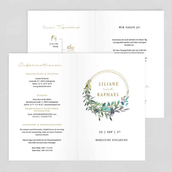 Hochzeitseinladung “Bohemian” Klappkarte Einladung Hochzeit Bohemian Kranz