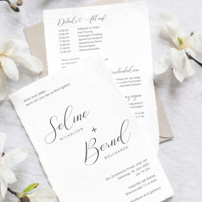 Hochzeitseinladung romantisch elegant Federschrift