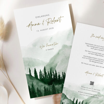 Hochzeitseinladung Wald Berge